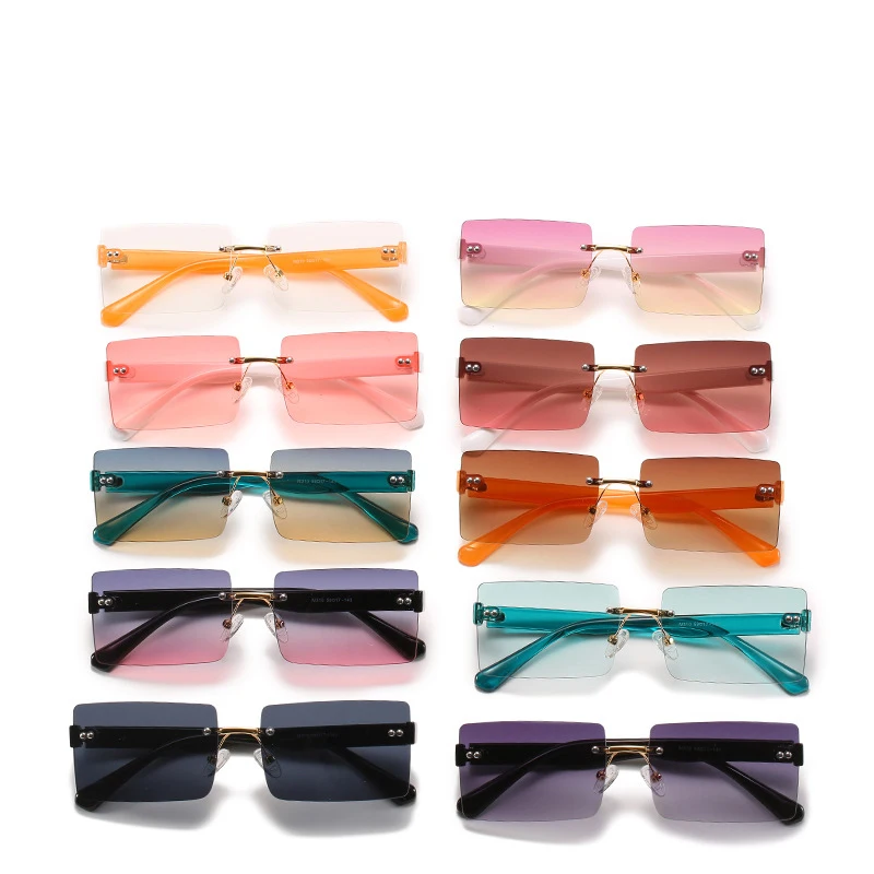 

2021 Popular Colorful Rimless Retro Square Frame Sunglasses Women