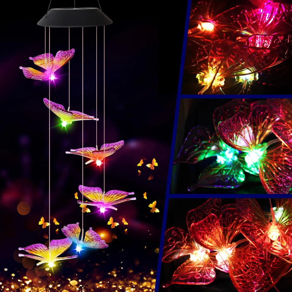 

LED Solar Butterfly Wind Chimes Color Changing Waterproof Garden Lights For Home Decoration and Garden Landscape