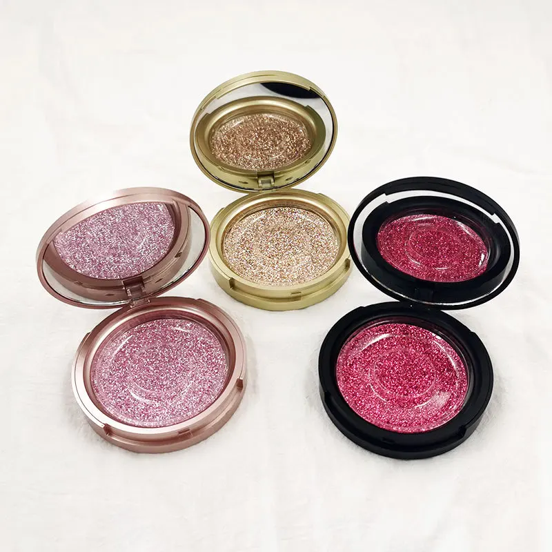 

make your own brand black gold empty round eyelash packaging boxes with mirror