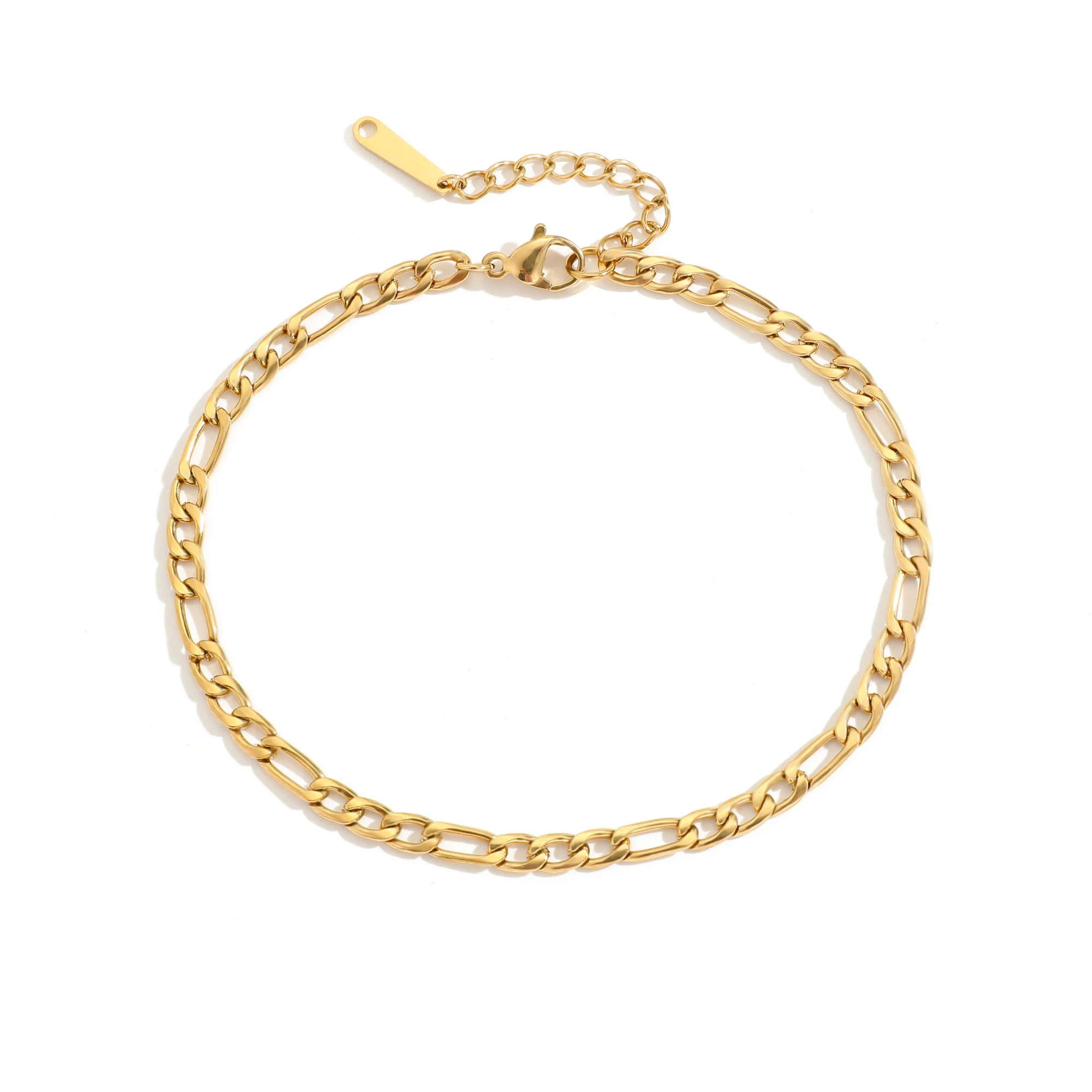 

Simple 316L Stainless Steel 14K Gold Plated 4MM Wide Figaro Chain Anklet Titanium Steel 20CM Link Chain Anklet Bracelet Jewelry