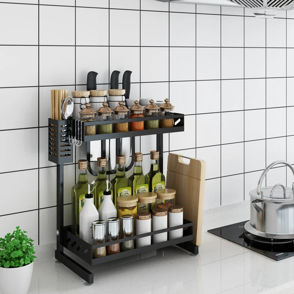 Stainless Steel Black Kitchen Table Top Double Seasoning Rack Buy