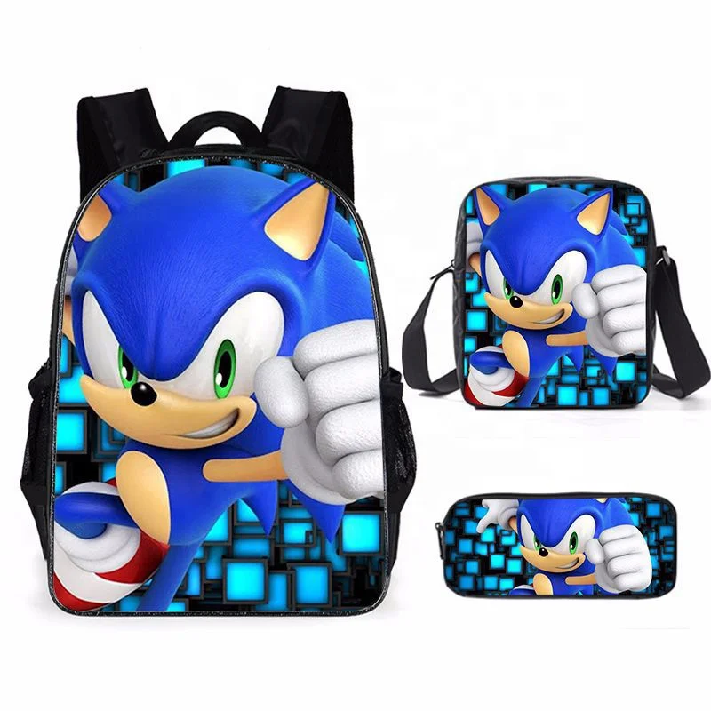 

MOQ 1pc Customize Primary School Bag 3pcs Set Boys Cool Sonic 3D Print Book Bags Kids Children Cartoon Back Pack