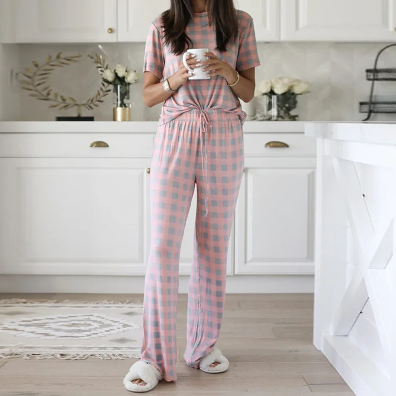 

Amazon best seller women clothing Short sleeve home wear printed two-piece set pajama set