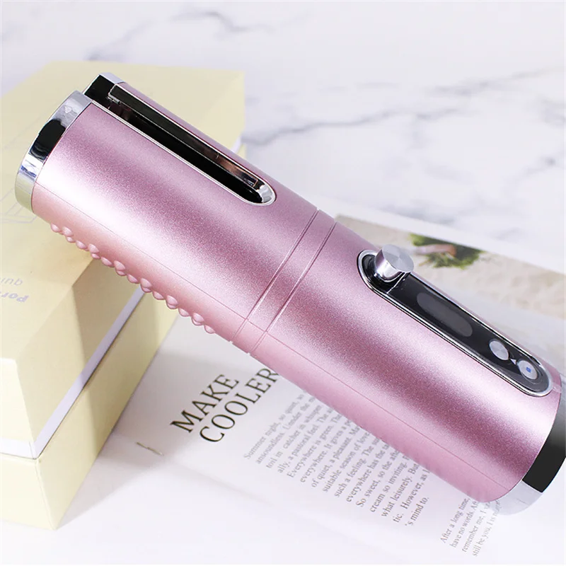 

Portable Wireless Automatic Curling Iron Hair Curler USB Rechargeable for LCD Display Curly Machine, Purple/green