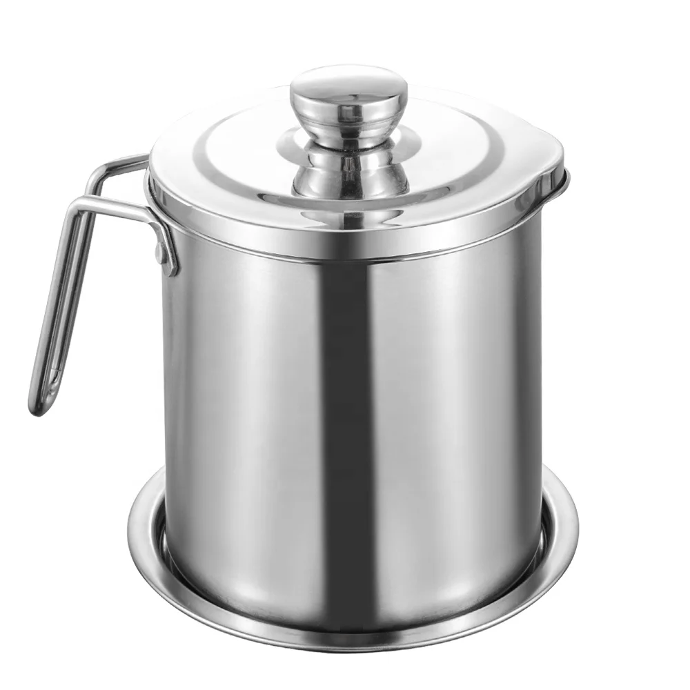 

Household Stainless Steel Oil Storage with Mesh Strainer Oil Kettle Container Oil Strainer with SS Handle