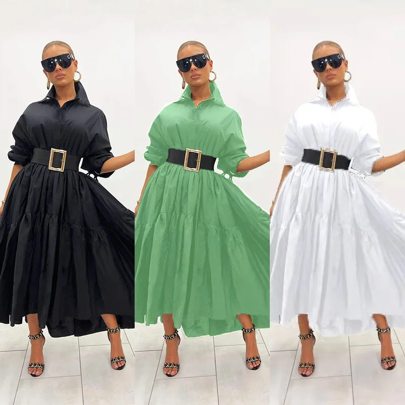 

S to 4XL Spring summer women's new style retro first love dress loose French style loose shirt dress with belt