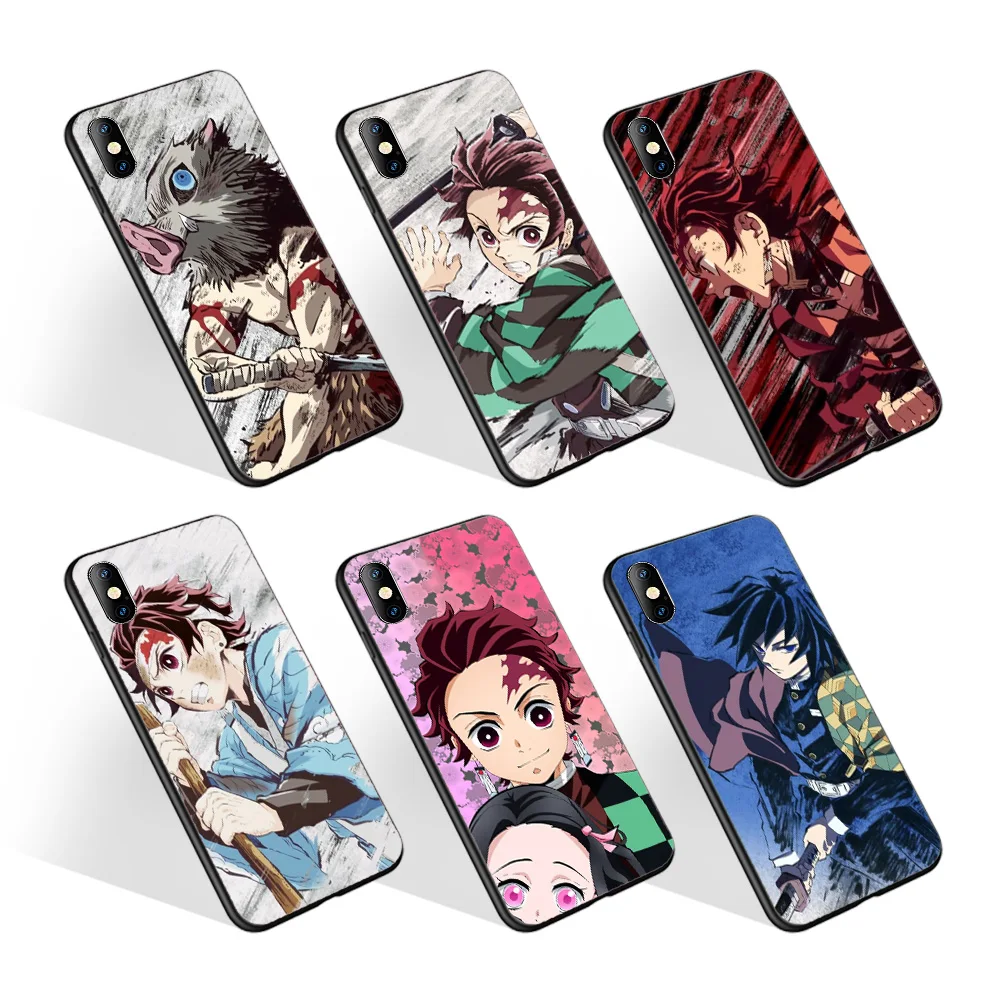 

Anime characters close-up TPU phone cover for Samsung S21 Plus Demon Slayer Cute Japan shock proof phone case for iphoneX XR XS, Black