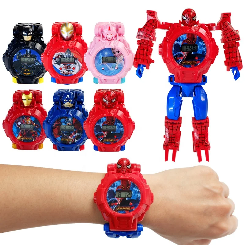 

manual cartoon deformation robot shape electronic action transforming watch toy transformation wrist watch kids robot watch