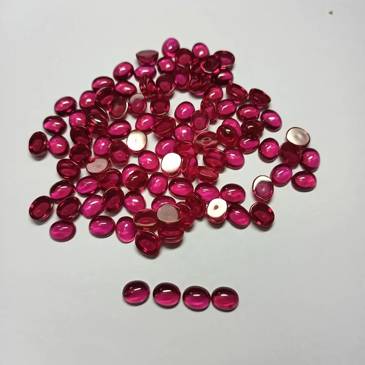 

High quality #5 ruby stone oval cabochon face flat bottom synthetic corundum loose gemstone ruby gems