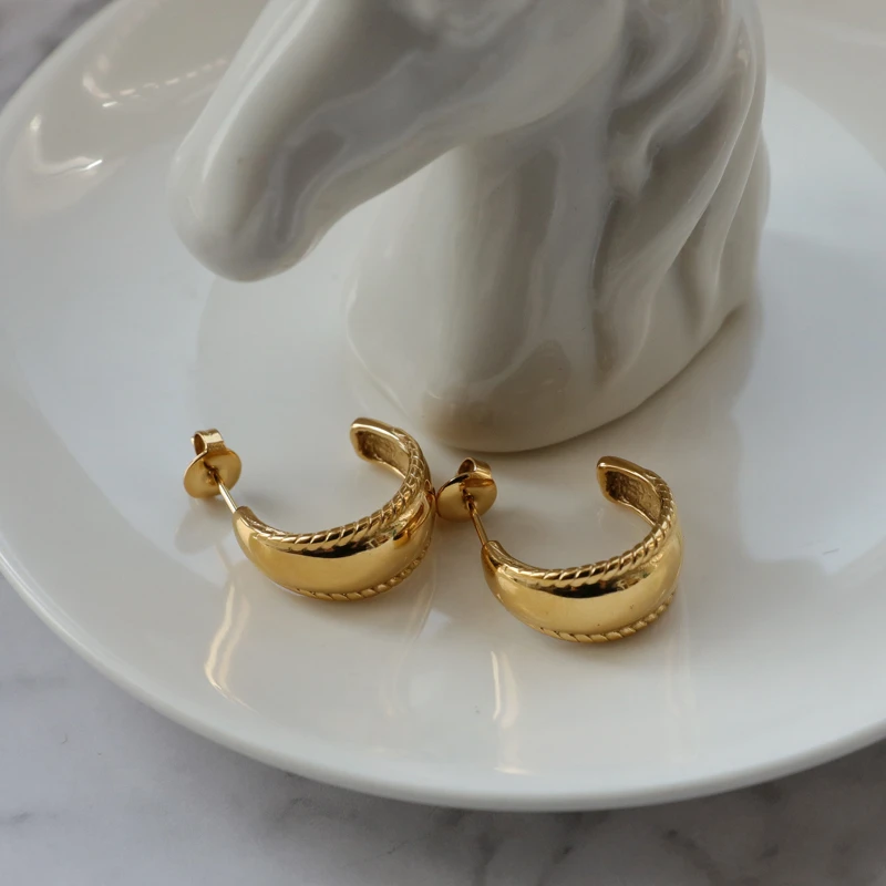 

2021 PVD 18K Gold Plated & Silver Chunky Hoop Earring Tarnish Free Stainless Steel Jewelry Wholesale Vintage Jewelry