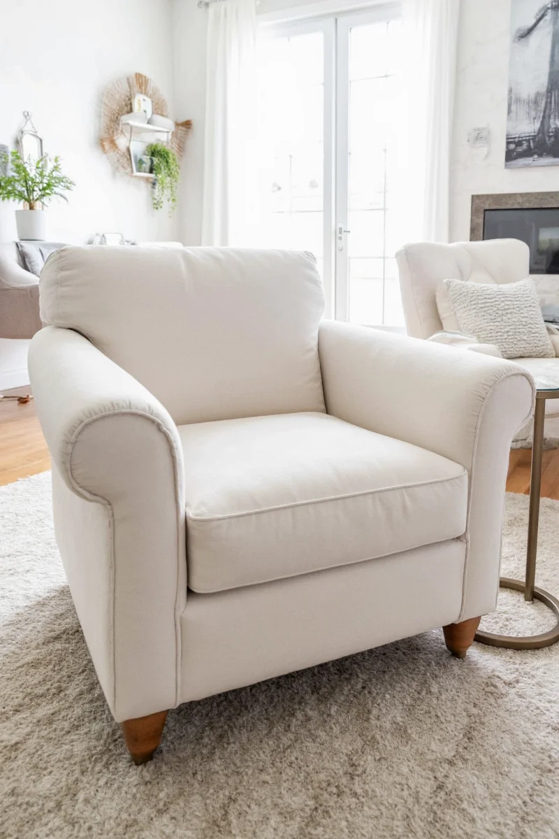 Close-up of clean lines on a Parsons chair