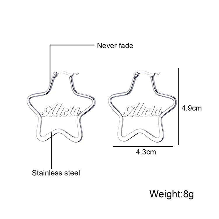 Personalized Jewelry Stainless Steel Silver Star Hoop Earrings Custom Any Name Earrings For Valentines Day Gifts