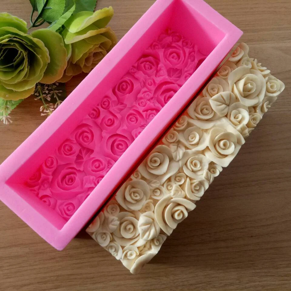 

Large 3D Flower Rose Silicone Loaf Soap Mold Silicone Rectangle Toast Mold for Cold Process Silicone Supplies