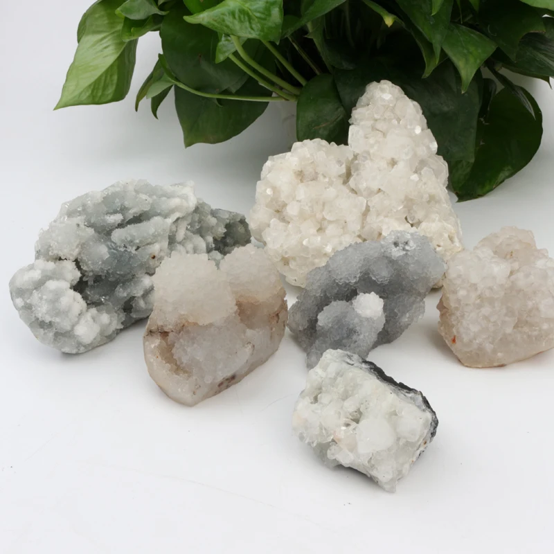 

Natural apophyllite zeolite geode crystal cluster raw rough stone