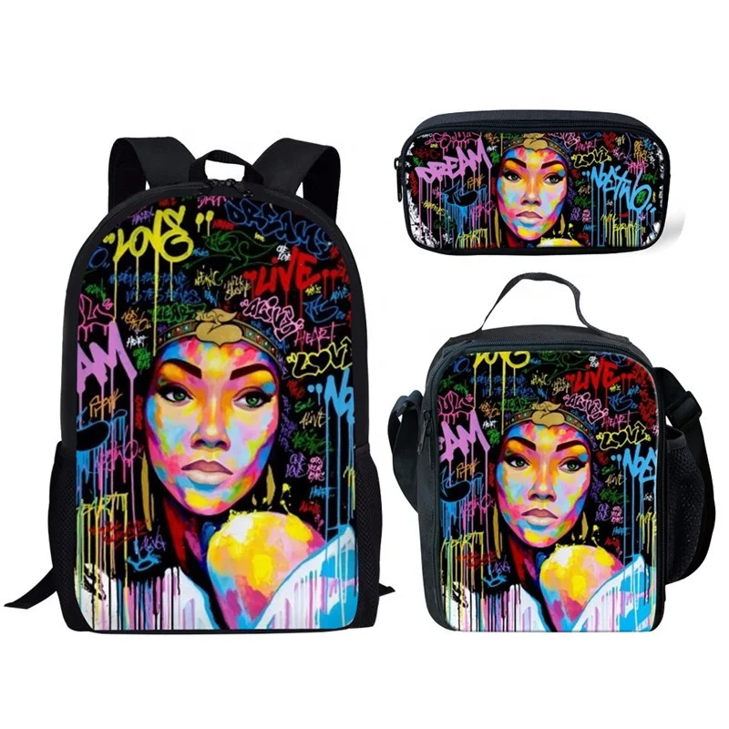 

Cheap New Design Girl African Backpack Back Set Bookbag Boy Custom Lunch Box Pack High And Canvas Kid Child School Bag
