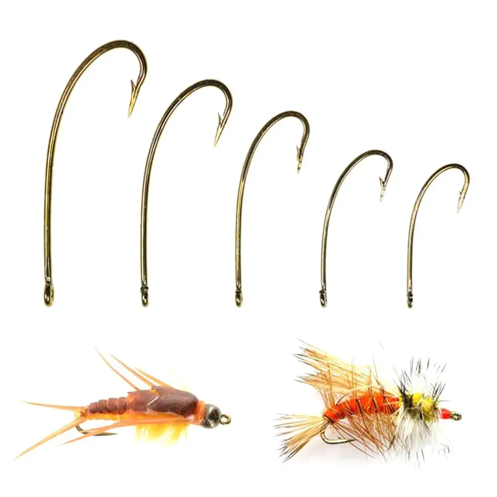 

Long Shank Curve Fishing Fly Hook Stonefly Nymph Tying Hook Stimulator Flies Hook Bronzed Size 8 10 12 14 16 Barbed Fishhooks, Brozen