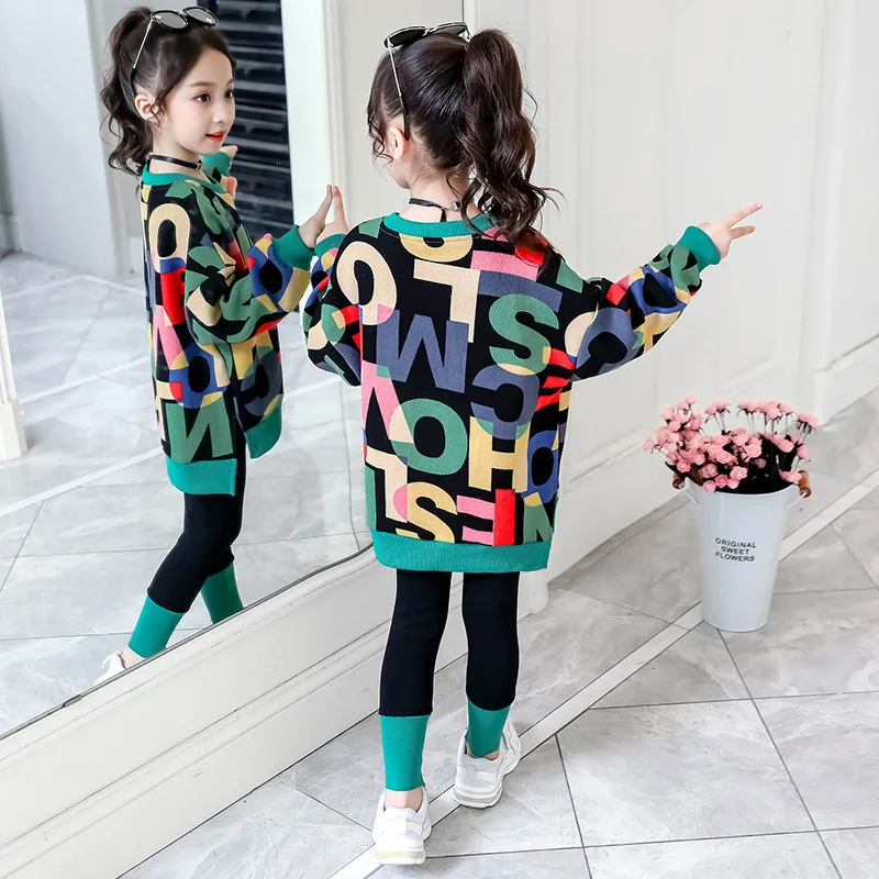 

Autumn Kid Clothing Fashion Casual Set Kid Letter Sweater Leggings Two-piece Set