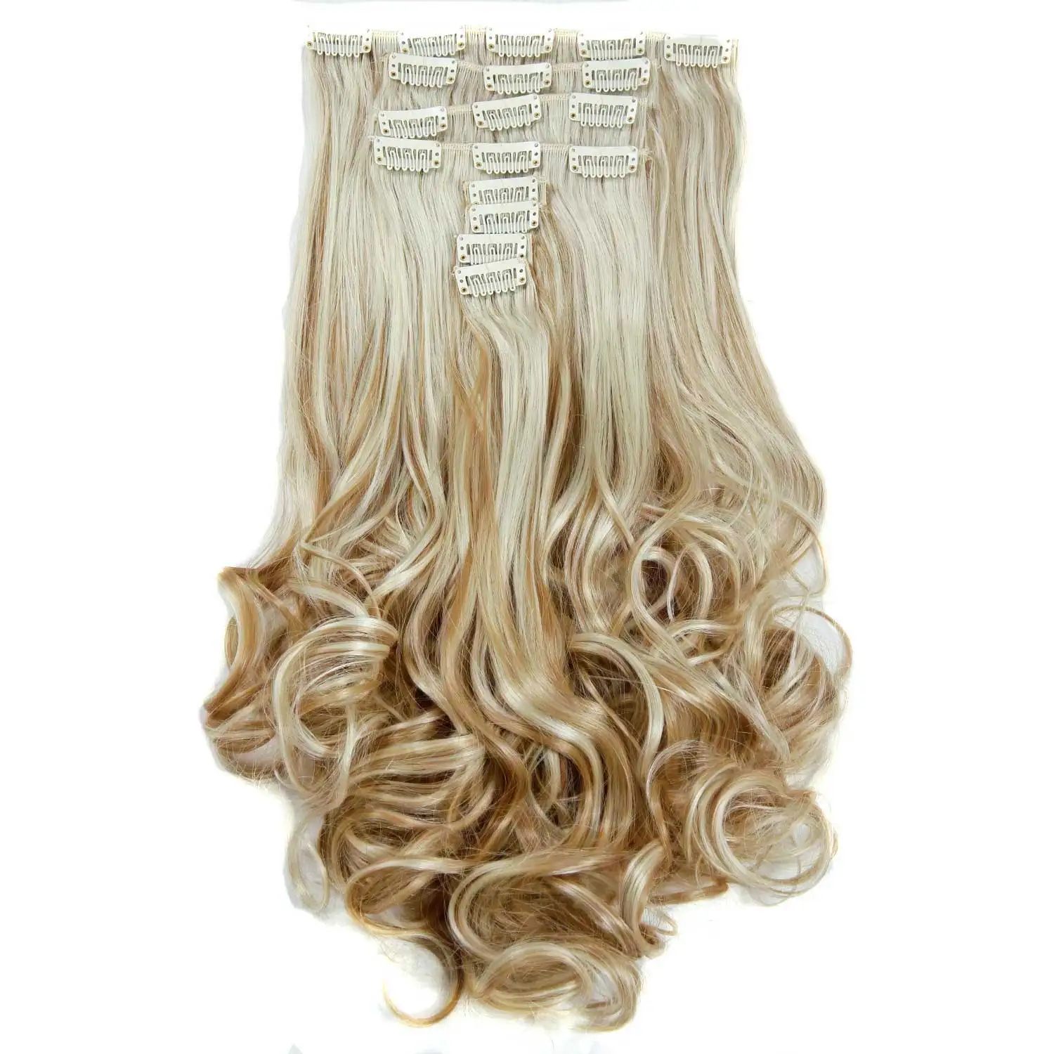 

Free Shipping by DHL Wholesale 100sets/carton 18clips 8pcs/set 20inch 180g/set Heat Resistant Synthetic Clip in Hair Pieces, Solid and highlighted color