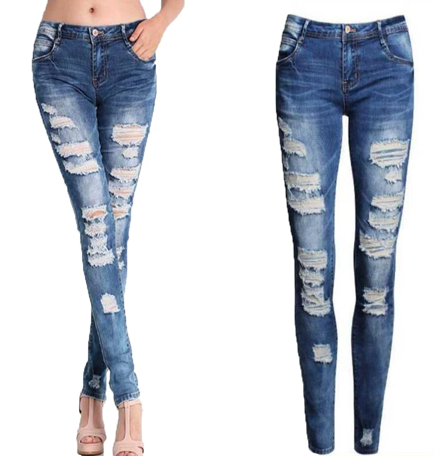 

Women's ripped stretch jeans high-rise skinny Denim jeans