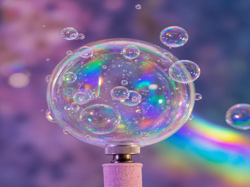 Colorful bubble solution in rainbow hues with wand