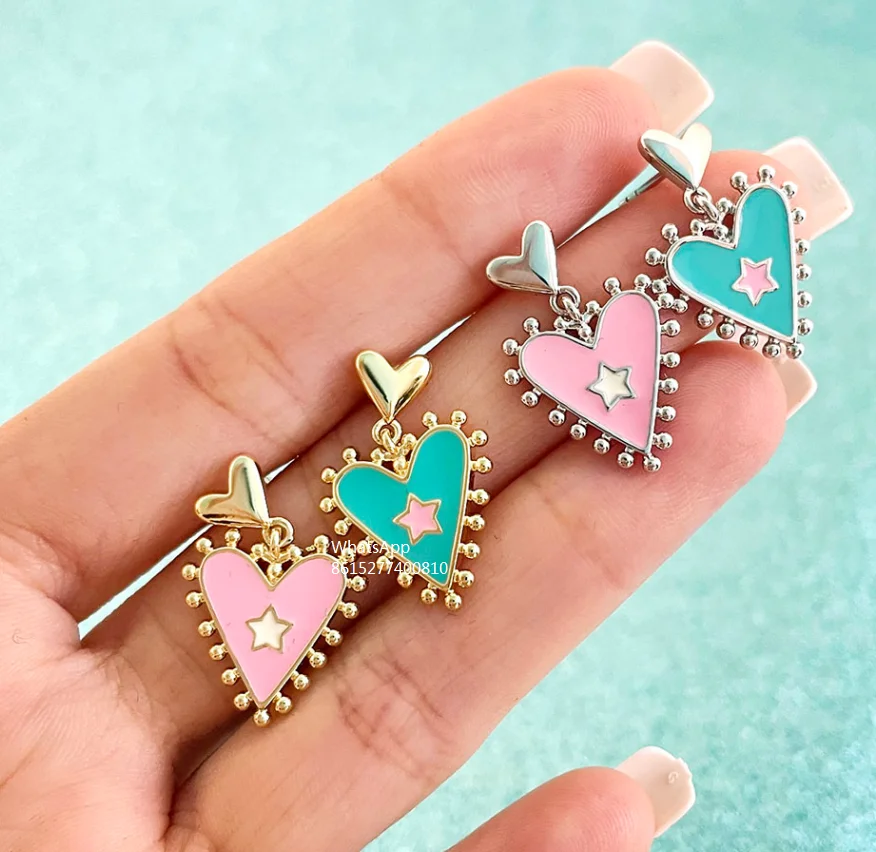 

Enamel colorful heart earrings hot sale designs gold plated jewelry no tarnish waterproof earrings stud for women 2022