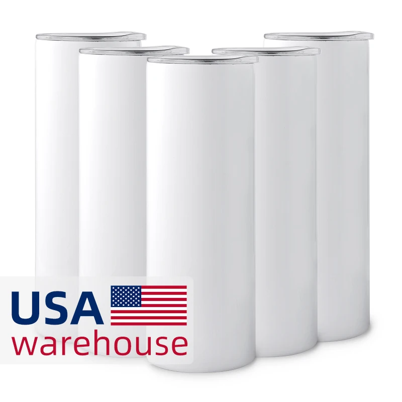 

USA Warehouse 20oz Skinny Tumbler with Straw White Straight Sublimation Blanks Stainless Steel Tumblers, Customized color