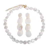 

Bohemian Fresh Water Pearl Earrings Real Mother of Pearl Necklace Baroque Pearl Necklace Sets