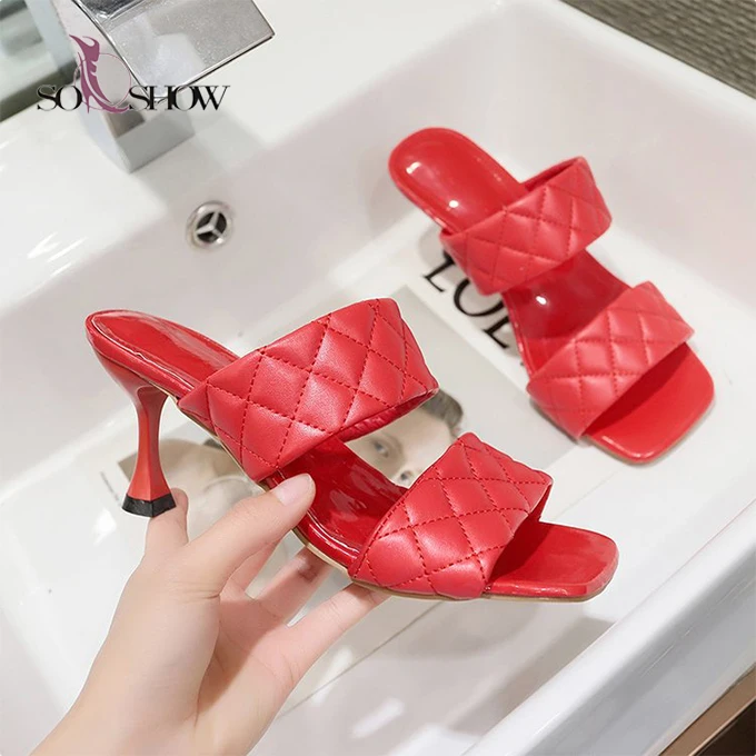 

2020 new arrival PU fashion sandal thin sexy high heel slipper for women and ladies