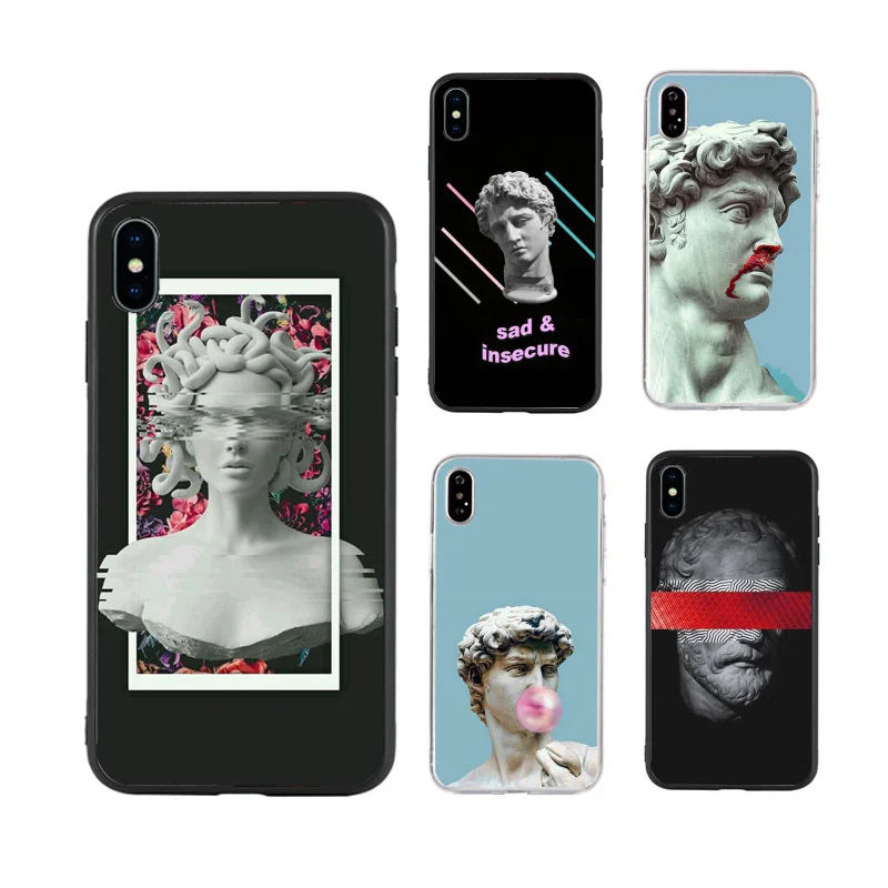 

Alternative David statue ar fashion capas hot selling Phone Case for iPhone X XR Xs Max 11 13Pro 11ProMax 12 12pro luxury fundas, Black/transparent