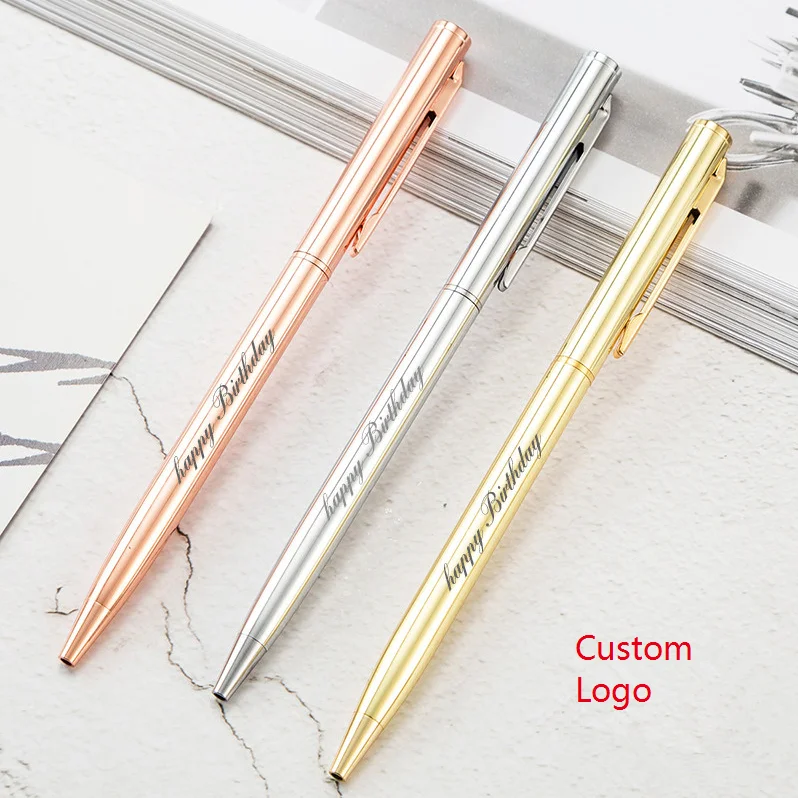 

2021Hot sell stationery promotion metal rose gold pen customized laser printing logo with box gift sets ballpoint luxury pen