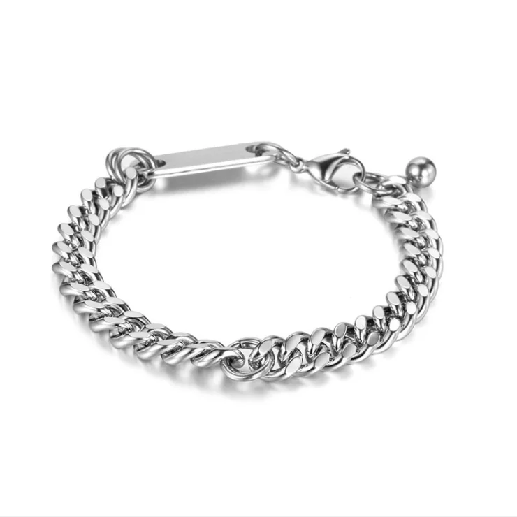 

Top fashion hip hop style jewelry customizable titanium steel cuban chain bracelet, Silver