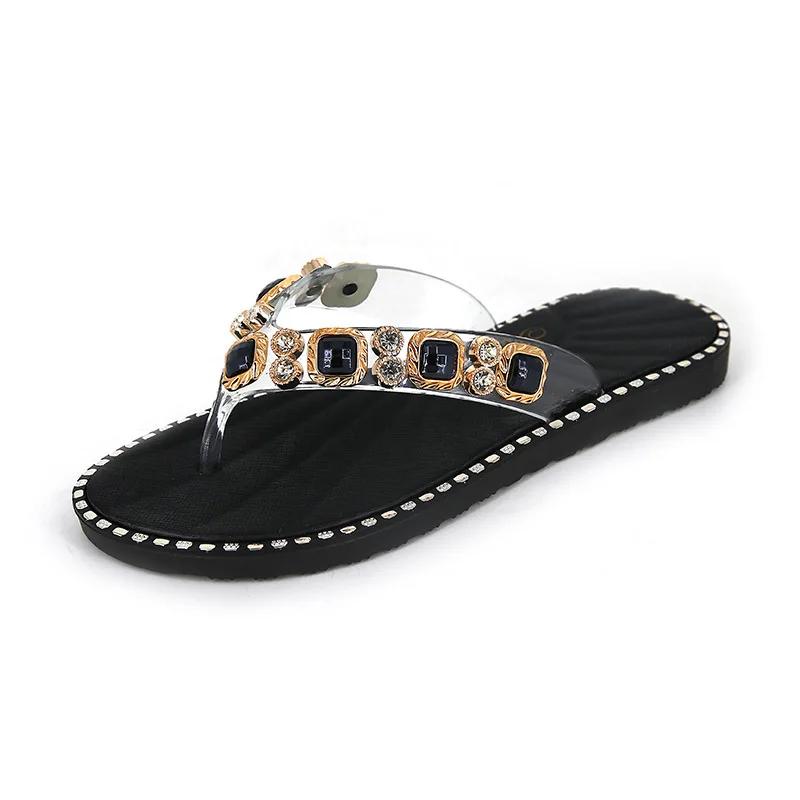 

New Style Slippers female summer Rhinestone anti-skid soft bottom home beach sandals female herringbone slippers