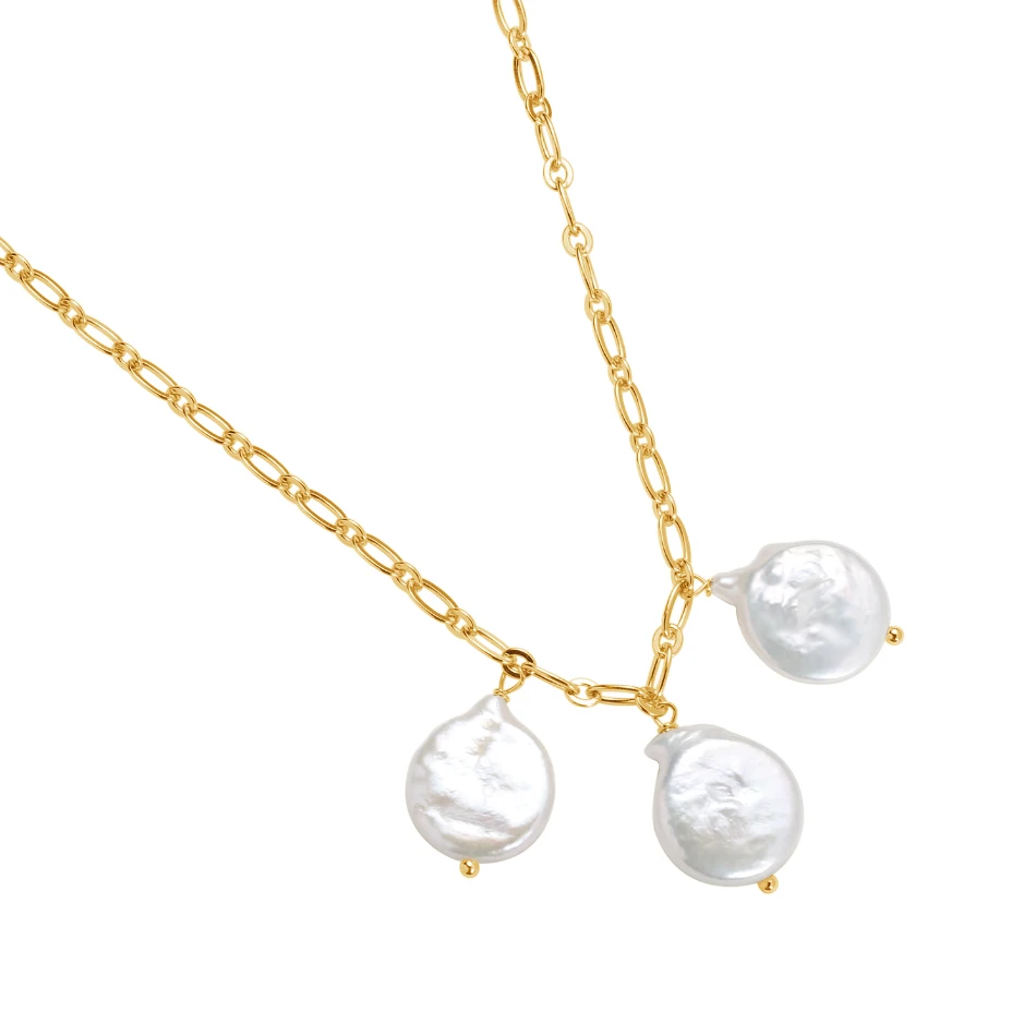 

wholesale hot sale 925 sterling silver jewelry 18K gold plated three pearl charms necklace for women