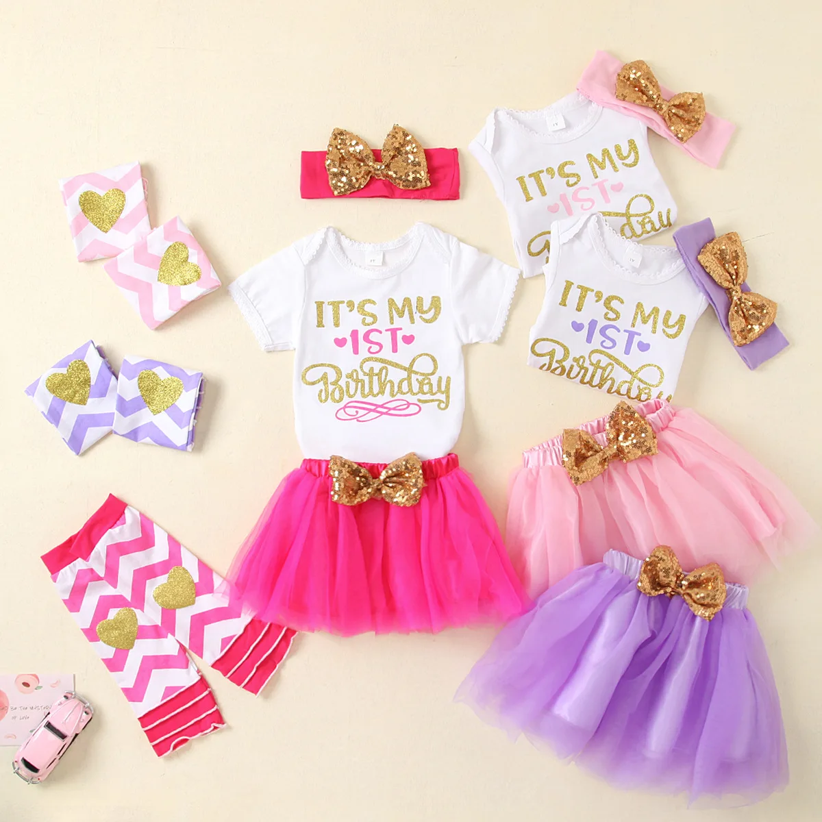 

kids Baby Girls Clothing Sets Newborn Girls First Birthday Tutu Headband Romper Skirt Feet Sleeves 4 Piece clothes Outfits