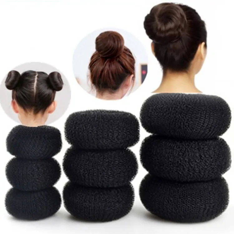 

wholesale large size fashional style bun hair accessories nylon large hair donut bun shaper maker for women, Black