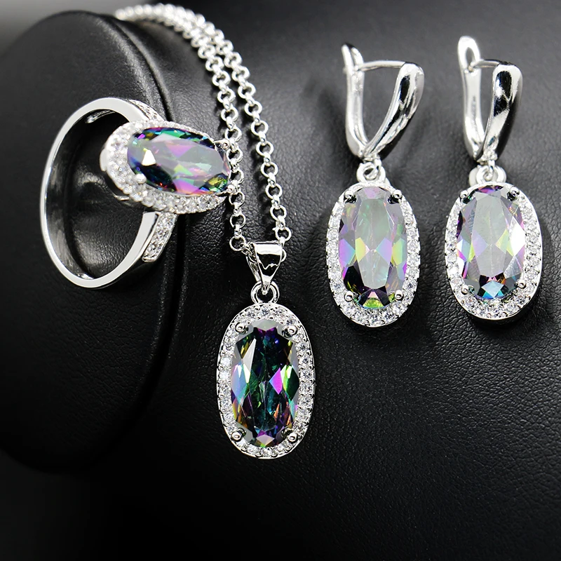 

2020 trending products silver wedding brida topaz earring ring necklace jewelry set for women wedding party gift