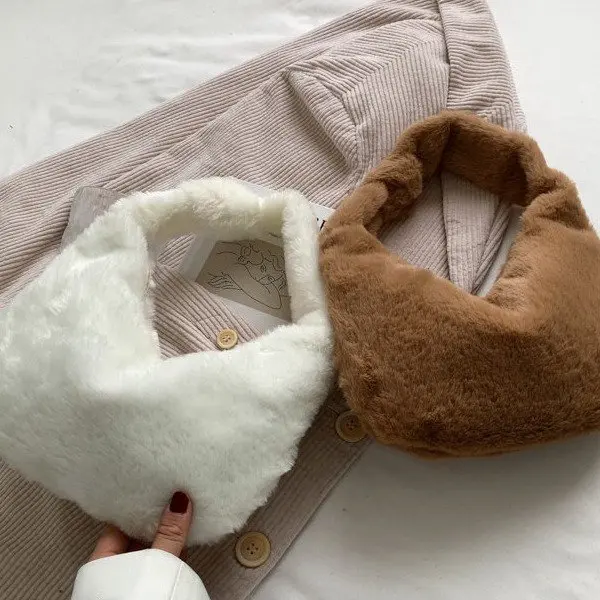 

Lasvenis New Fashion Plush Velvet Hobo Bag Hand Bags Faux Fur Women Handbag, Customized color