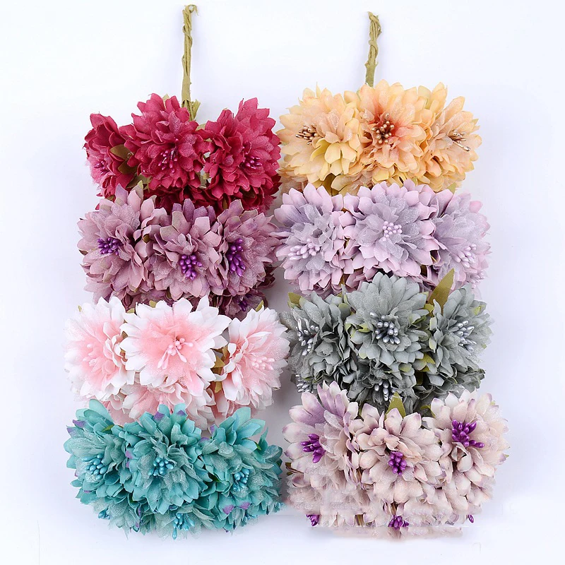 

6pcs/bunch 5cm Silk Peony Artificial Flower Chrysanthemum for Home Wedding Decoration DIY Wreath Gift Box Scrapbooking Craft