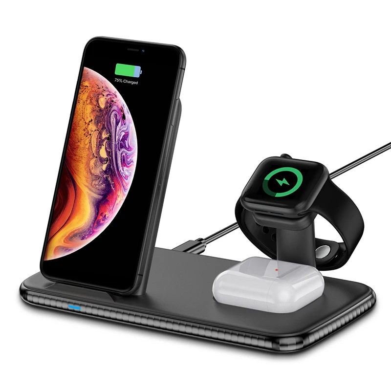 4 in 1 wireless charger 15w dock station qi fast charging 3 in 1 wireless charger stand, Black white
4 in 1 wireless charger 15w dock station qi fast charging 3 in 1 wireless charger stand, Black white