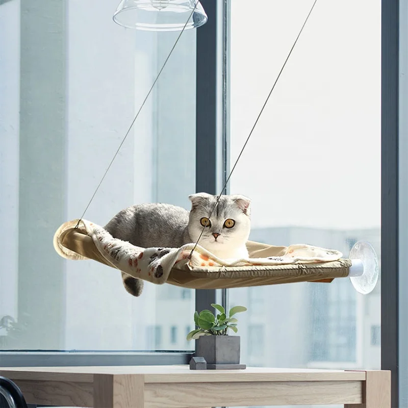 

Window Mounted Suction Cups Pet Luxury Adjustable Window Hammock Cat Bed, As picture