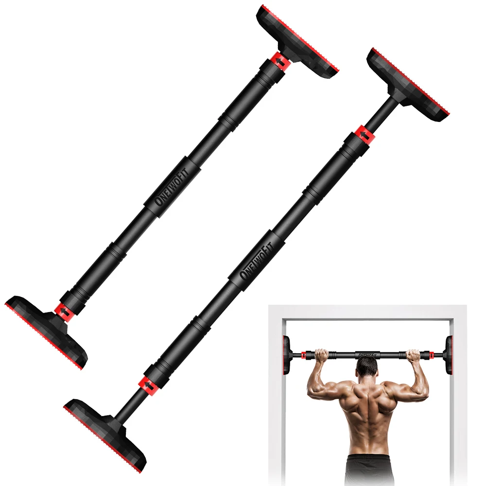 

OneTwoFit Fast Shipping Sample  Adjustable Fitness Auto Locking Home Doorway Push Horizontal Chin Pull Up Bar, Red/black