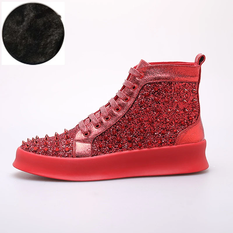 

High Cut cl Rivets Outdoor Sports Red bottom Shoes Sneakers Leather Loafers Flat Footwear For Man, Customer's request