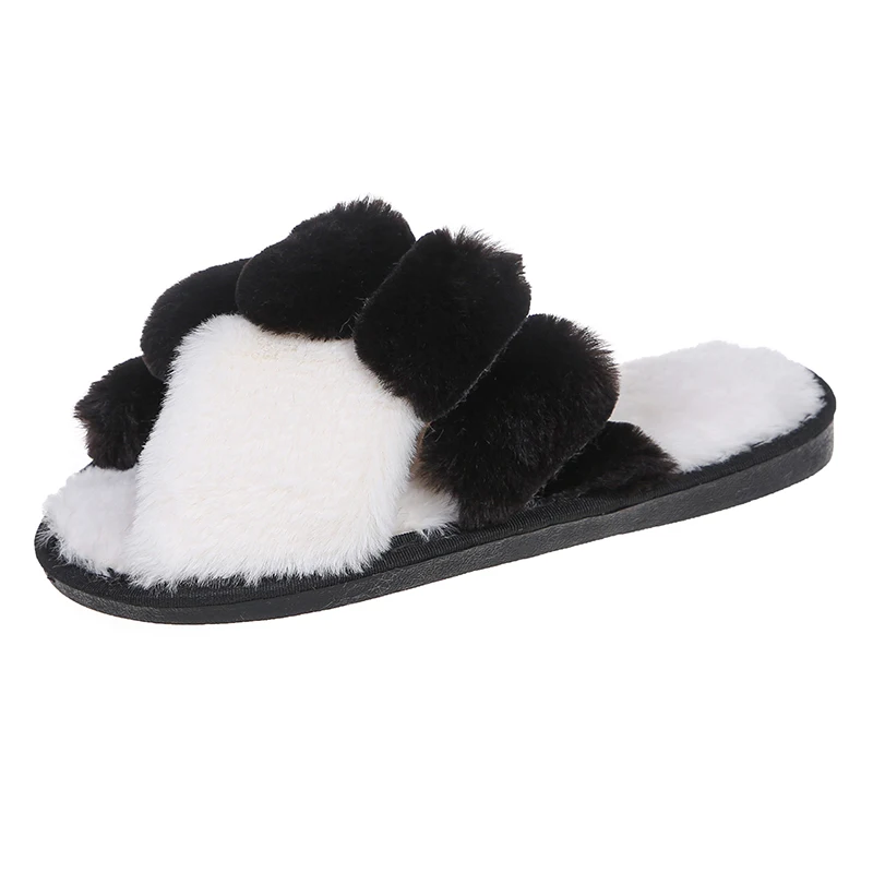 

New Ladies Indoor Faux Fur Fuzzy Slippers Open Toe House Ladies Slippers
