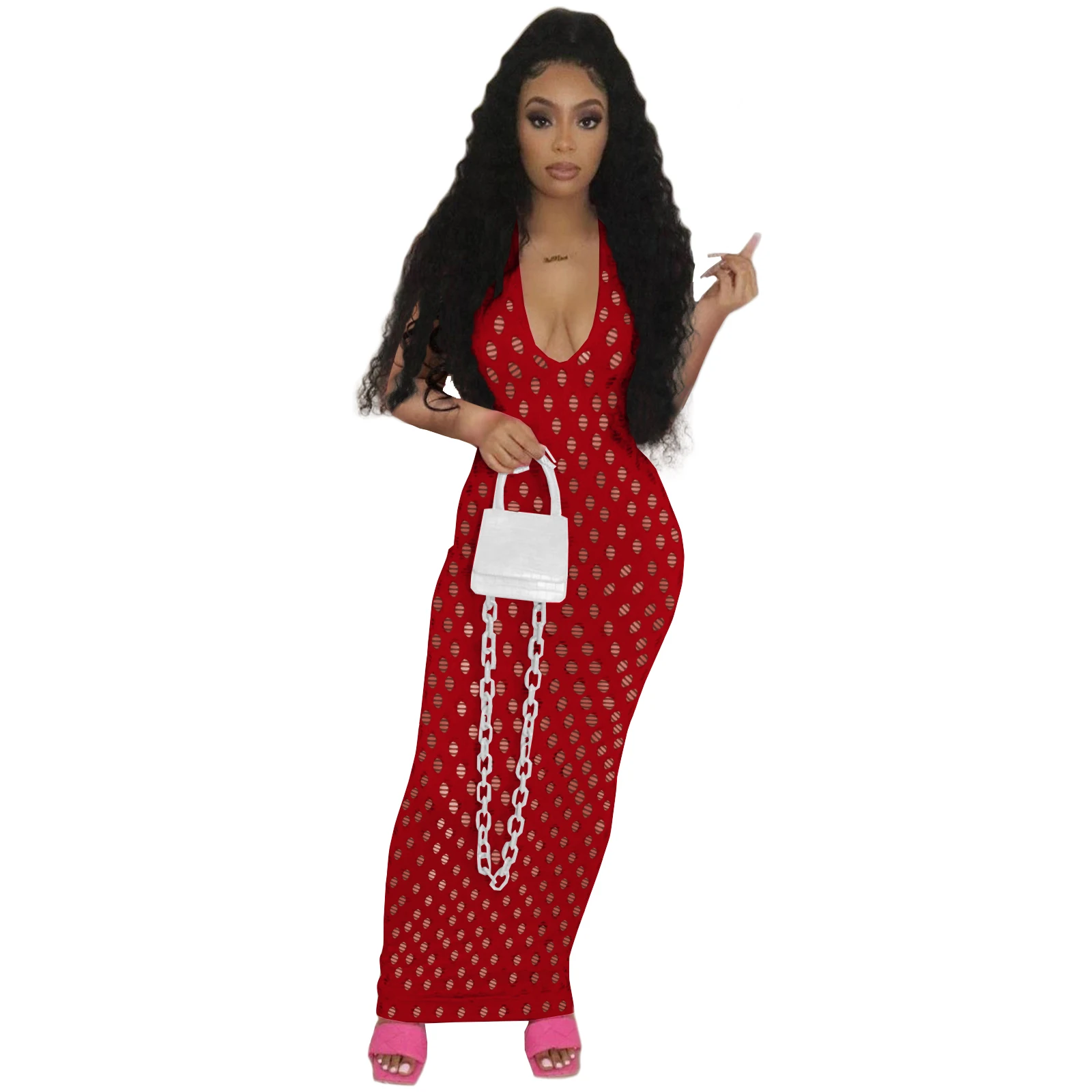 

Polka dot party night mesh dress sexy summer maxi women