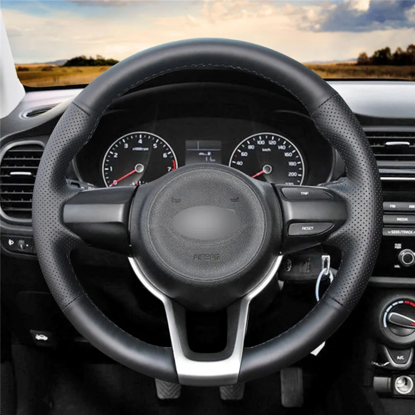 

Custom Hand Sewing Genuine Leather Wrap Steering Wheel Cover for Kia Rio K2 Picanto Morning 2017 2018 2019