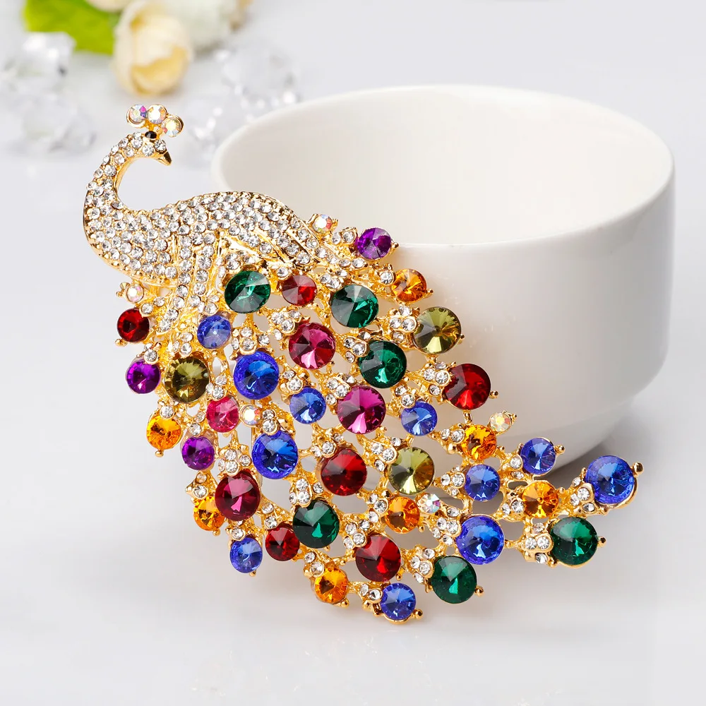 

Extra large size colorful crystal rhinestone peacock brooch fine jewelry women brooch