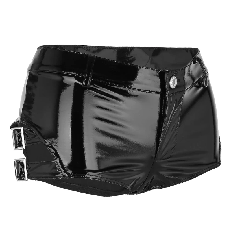 

iEFiEL Women Sexy Low Rise Hot Shorts Shiny Wetlook Leather Booty Shorts Dance Bottoms