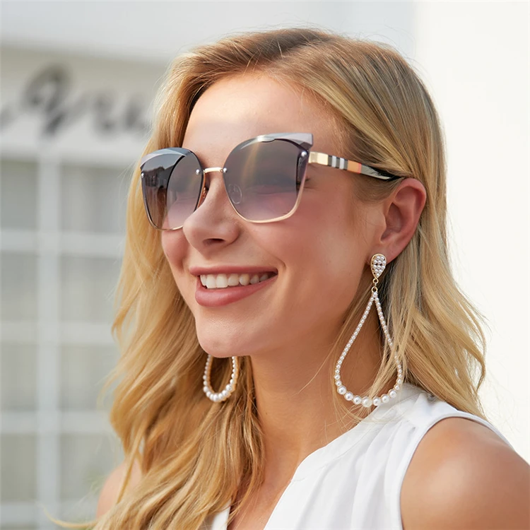 

Fashion Rimless Cat Eye Sunglasses Women Crystal Trimming Brand Design Sun Shades Glasses Men UV400 Custom Logo, 5 colors