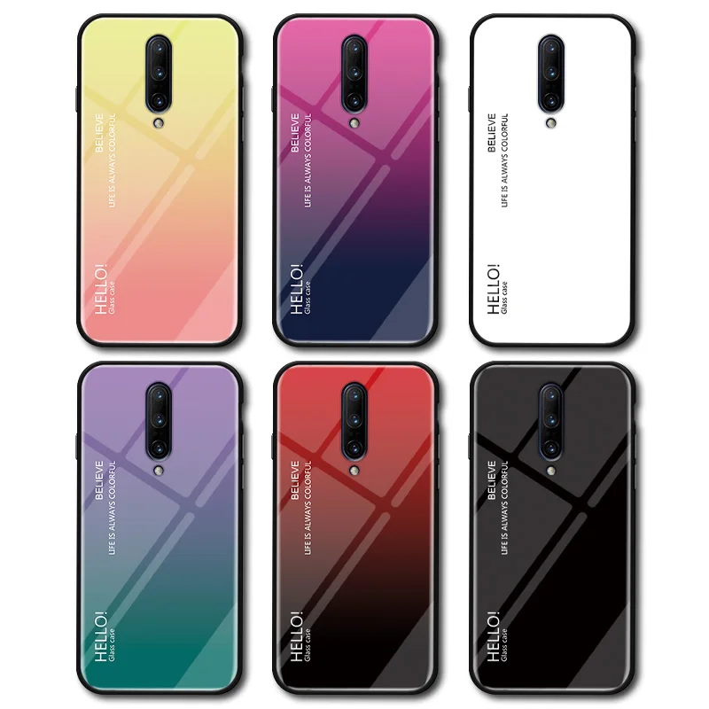 

Luxury Tempered Glass Gradual Phone Case for One Plus 1+7 Pro Colorful Gradient Change Color Back Cover for One Plus Seven 1+7