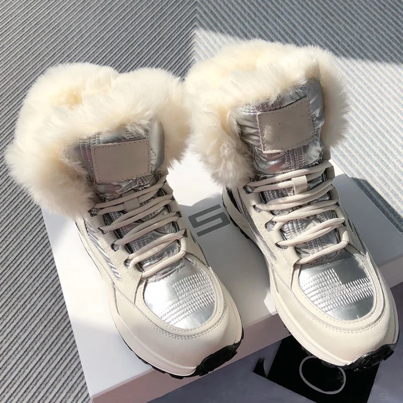 

High Quality Designer Luxury fur boot women ladies Lamb boots famous brand winter ankle chaussures shoes fur snow boots